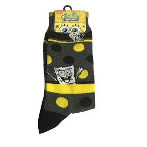 Spongebob Squarepants Men's Crew Socks Size 6-12 Nickelodeon Gray Yellow